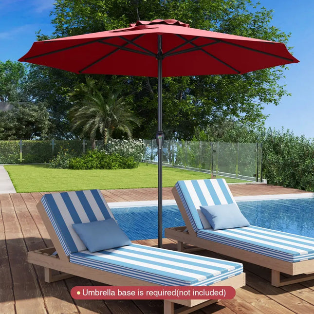 Outdoor Heavy Duty Market Umbrella with Crank Handle and 8 Sturdy Ribs-Red - Red - Outdoor Umbrellas
