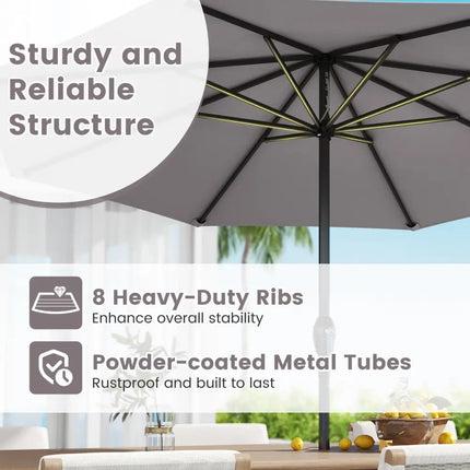Outdoor Heavy Duty Market Umbrella with Crank Handle and 8 Sturdy Ribs-Gray - Gray - Outdoor Umbrellas