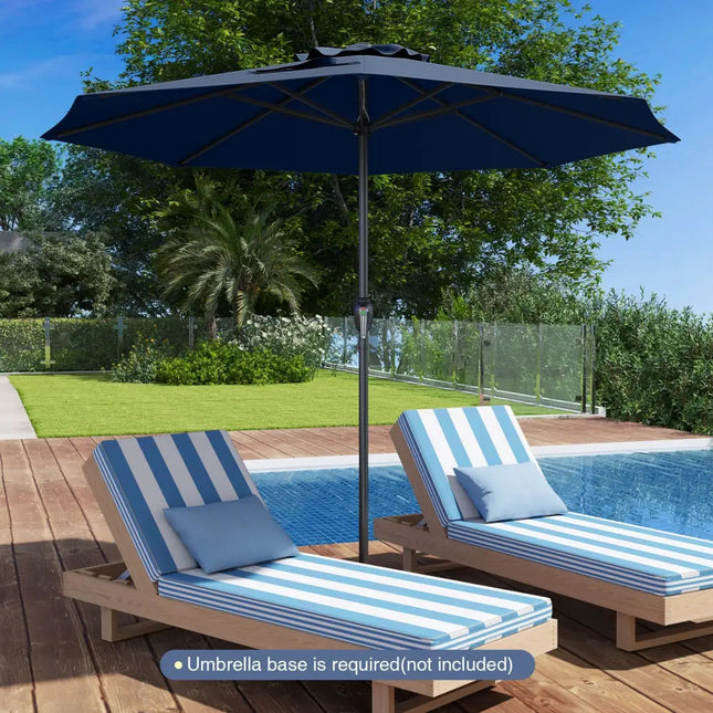 Outdoor Heavy Duty Market Umbrella with Crank Handle and 8 Sturdy Ribs-Navy - Navy - Outdoor Umbrellas