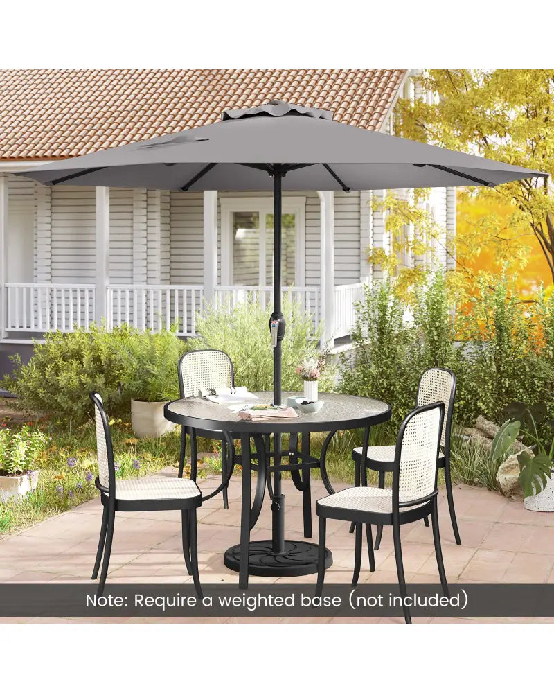 Outdoor Heavy Duty Market Umbrella with Crank Handle and 8 Sturdy Ribs-Gray - Gray - Outdoor Umbrellas