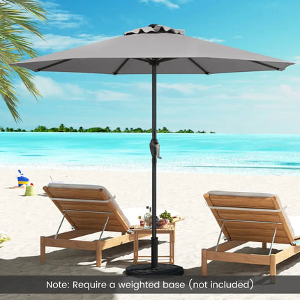 Outdoor Heavy Duty Market Umbrella with Crank Handle and 8 Sturdy Ribs-Gray - Gray - Outdoor Umbrellas