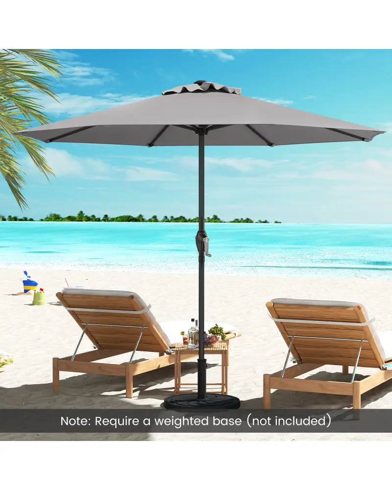 Outdoor Heavy Duty Market Umbrella with Crank Handle and 8 Sturdy Ribs-Gray - Gray - Outdoor Umbrellas
