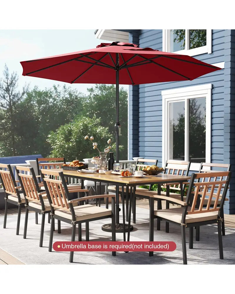 Outdoor Heavy Duty Market Umbrella with Crank Handle and 8 Sturdy Ribs-Red - Red - Outdoor Umbrellas