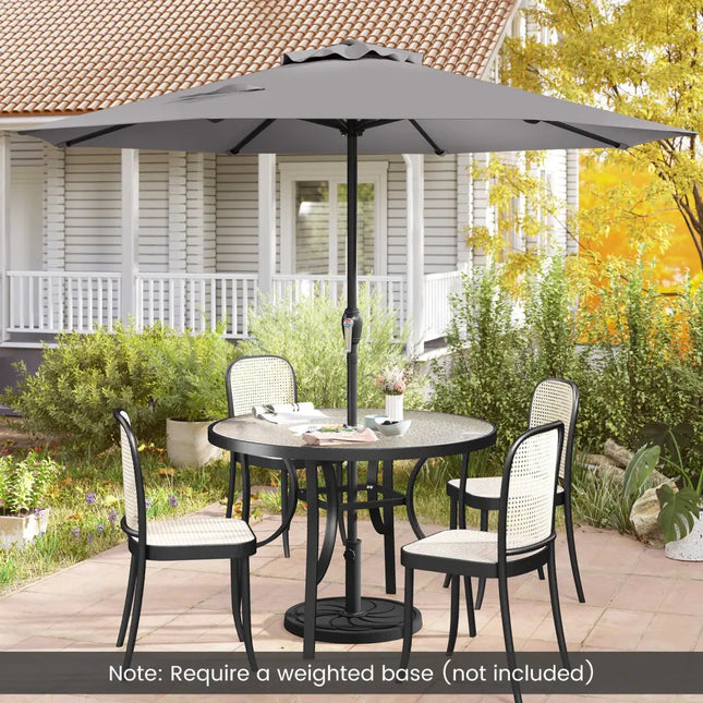 Outdoor Heavy Duty Market Umbrella with Crank Handle and 8 Sturdy Ribs-Gray - Gray - Outdoor Umbrellas