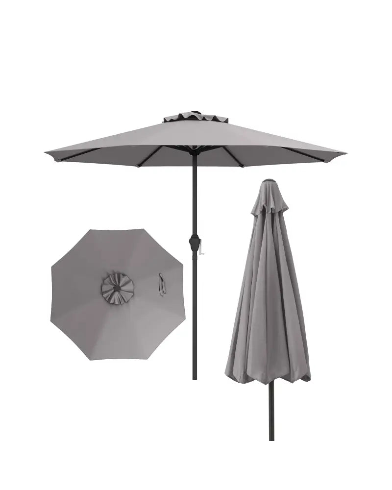 Outdoor Heavy Duty Market Umbrella with Crank Handle and 8 Sturdy Ribs-Gray - Gray - Outdoor Umbrellas