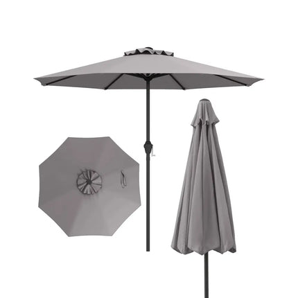 Outdoor Heavy Duty Market Umbrella with Crank Handle and 8 Sturdy Ribs-Gray - Gray - Outdoor Umbrellas