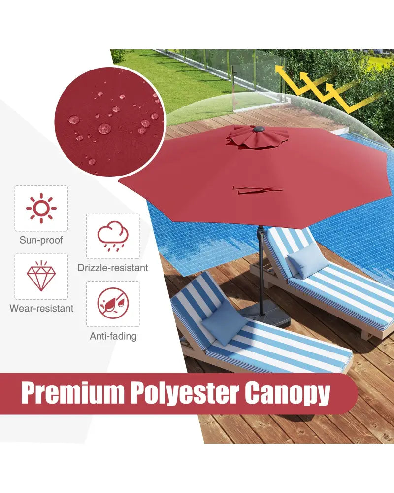 Outdoor Heavy Duty Market Umbrella with Crank Handle and 8 Sturdy Ribs-Red - Red - Outdoor Umbrellas