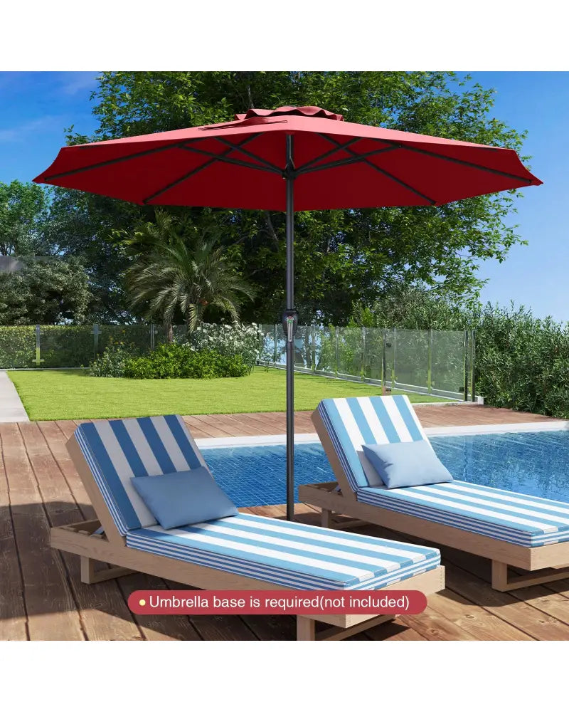 Outdoor Heavy Duty Market Umbrella with Crank Handle and 8 Sturdy Ribs-Red - Red - Outdoor Umbrellas