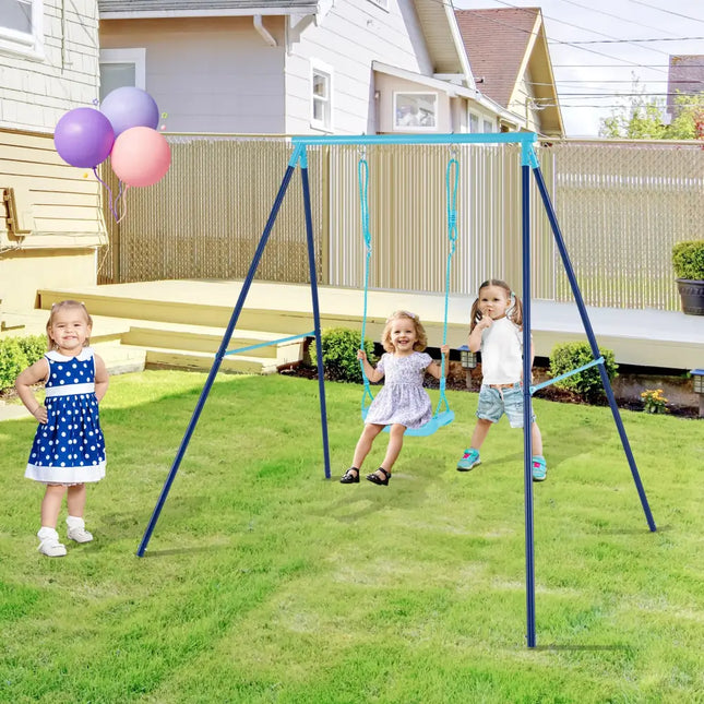 Outdoor Heavy Duty Metal Toddler Swing Set with Stand-Blue - Blue - Swing & Playsets