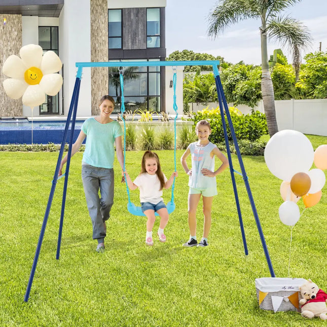 Outdoor Heavy Duty Metal Toddler Swing Set with Stand-Blue - Blue - Swing & Playsets