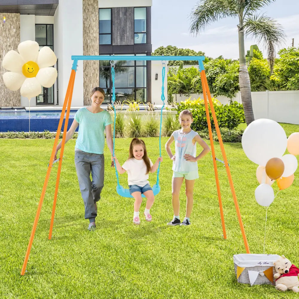 Outdoor Heavy Duty Metal Toddler Swing Set with Stand-Orange - Orange - Swing & Playsets