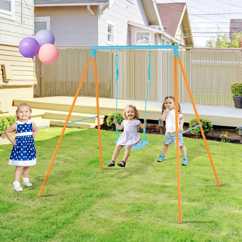 Outdoor Heavy Duty Metal Toddler Swing Set with Stand-Orange - Orange - Swing & Playsets
