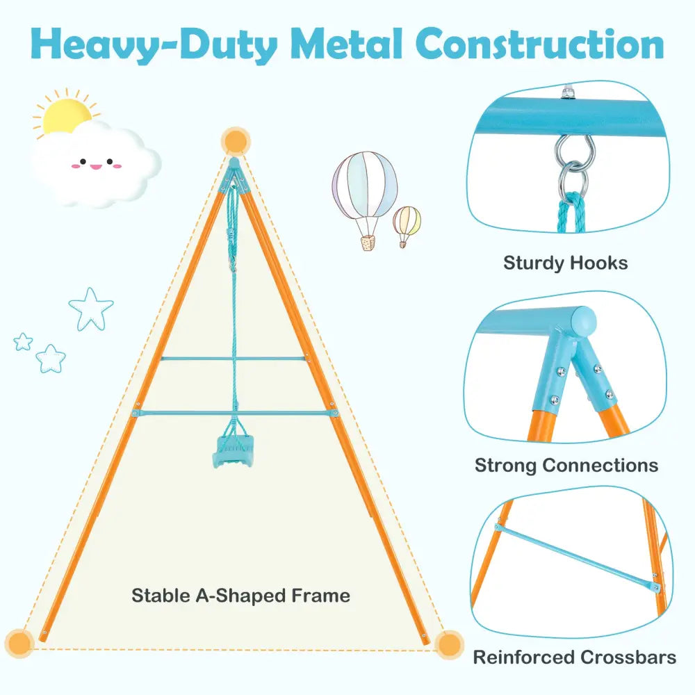 Outdoor Heavy Duty Metal Toddler Swing Set with Stand-Orange - Orange - Swing & Playsets