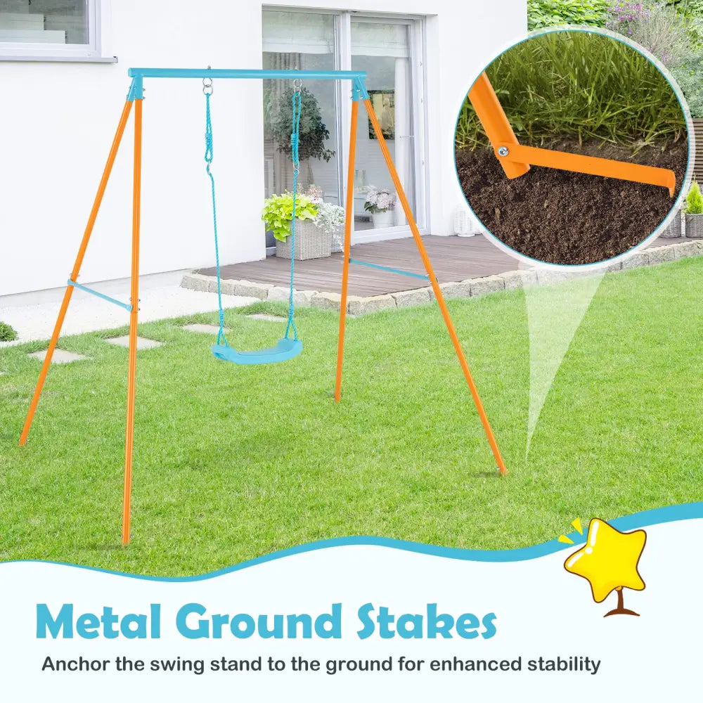 Outdoor Heavy Duty Metal Toddler Swing Set with Stand-Orange - Orange - Swing & Playsets