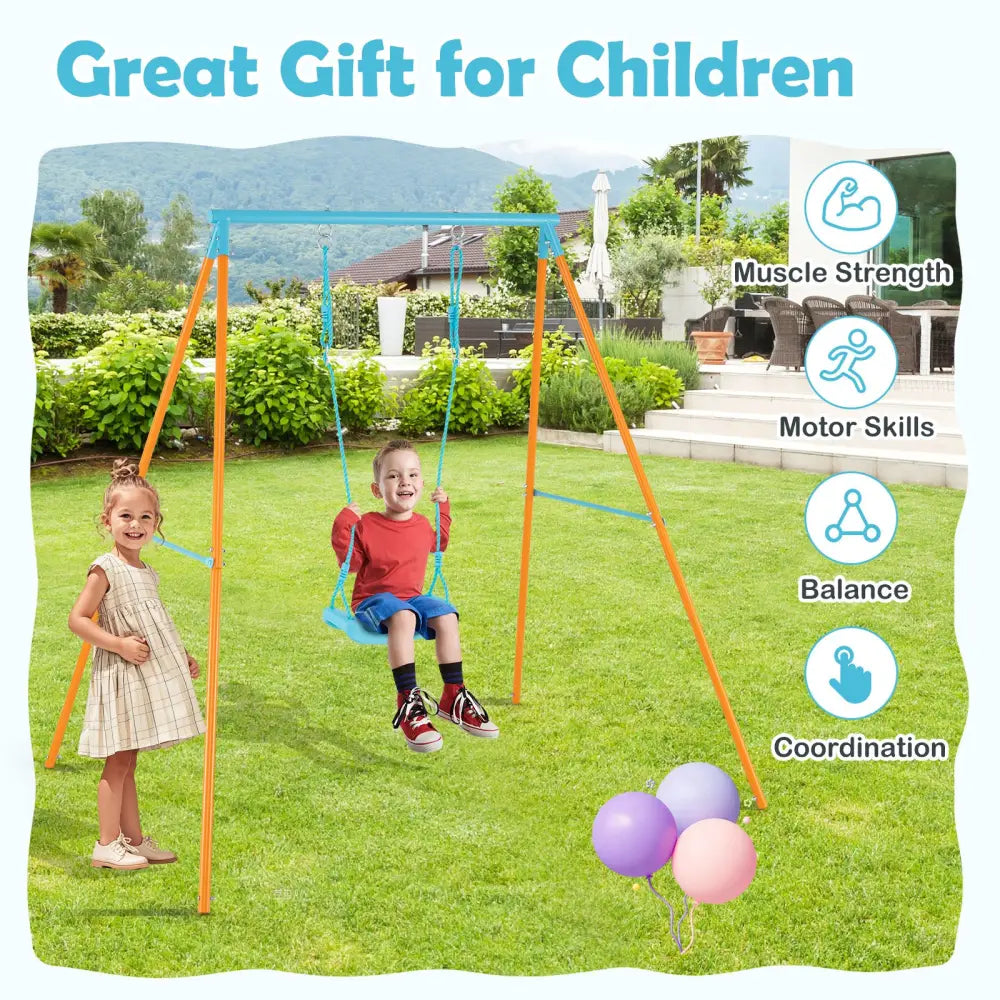 Outdoor Heavy Duty Metal Toddler Swing Set with Stand-Orange - Orange - Swing & Playsets