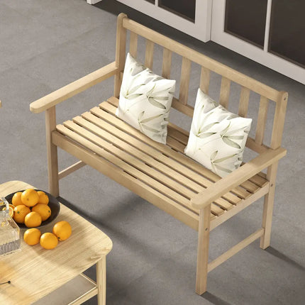 Outdoor Indonesia Teak Wood Garden Bench 2-Person with Backrest and Armrests - Natural - Outdoor Benches