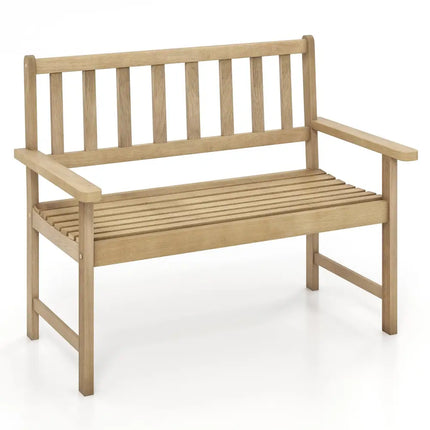Outdoor Indonesia Teak Wood Garden Bench 2-Person with Backrest and Armrests - Natural - Outdoor Benches