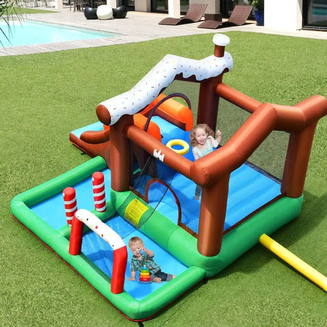 Outdoor Indoor Inflatable Kids Bounce House with 480W Air Blower - Multicolor - Inflatable Water Slides