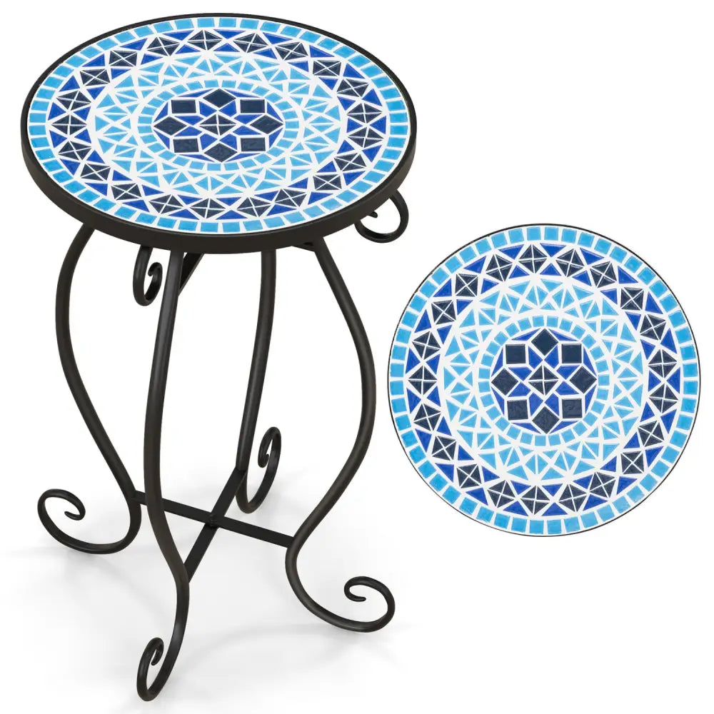 Outdoor Indoor Steel Accent Plant Stand Cobalt Table-Blue - Blue - Plant Stands
