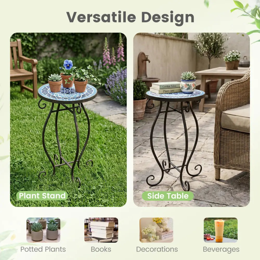 Outdoor Indoor Steel Accent Plant Stand Cobalt Table-Blue - Blue - Plant Stands