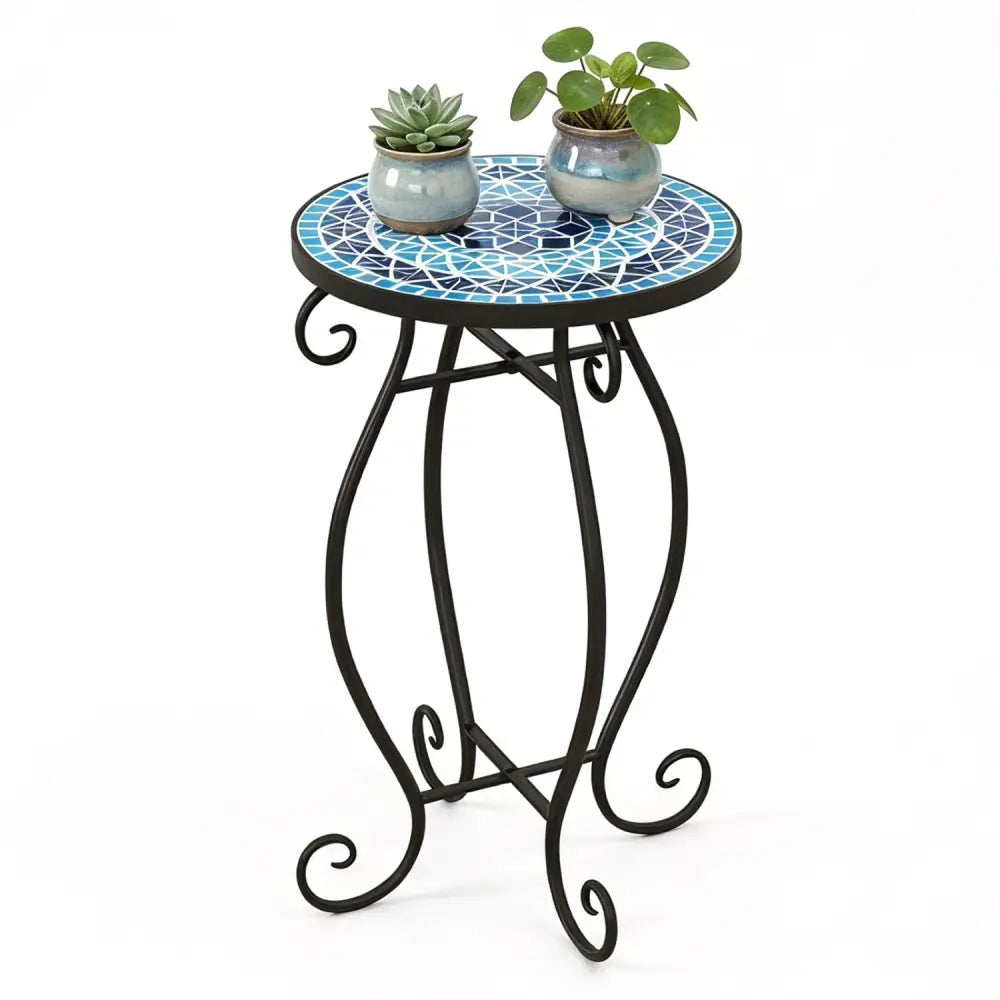 Outdoor Indoor Steel Accent Plant Stand Cobalt Table-Blue - Blue - Plant Stands