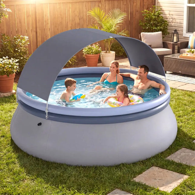 Outdoor Inflatable Pool with Sunshade Canopy-M - Swimming Pools