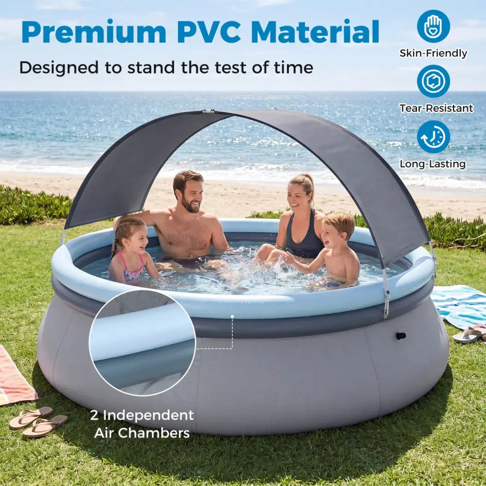 Outdoor Inflatable Pool with Sunshade Canopy-M - Swimming Pools