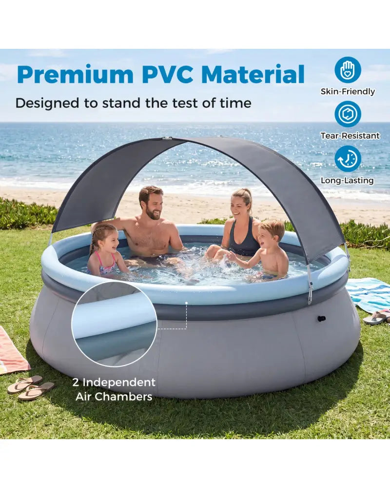 Outdoor Inflatable Pool with Sunshade Canopy-M - Swimming Pools