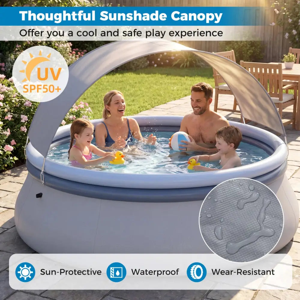 Outdoor Inflatable Pool with Sunshade Canopy-M - Swimming Pools