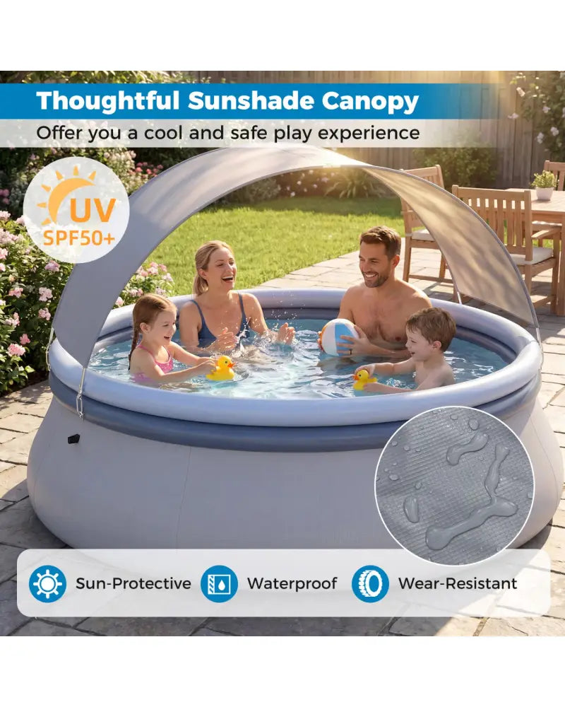 Outdoor Inflatable Pool with Sunshade Canopy-M - Swimming Pools