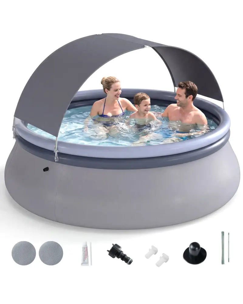 Outdoor Inflatable Pool with Sunshade Canopy-S - Swimming Pools
