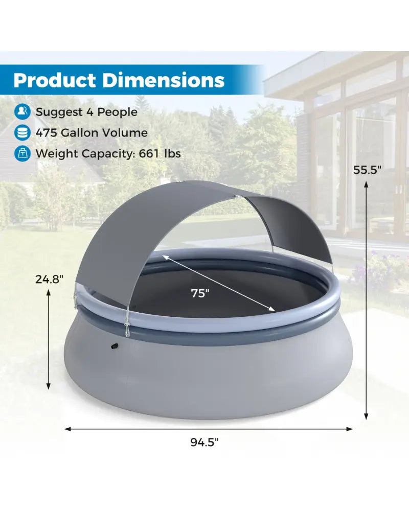Outdoor Inflatable Pool with Sunshade Canopy-S - Swimming Pools