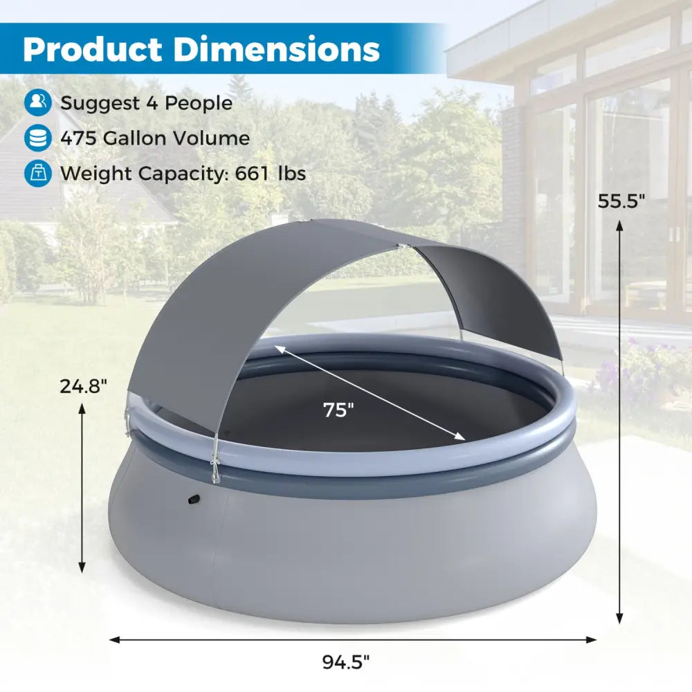 Outdoor Inflatable Pool with Sunshade Canopy-S - Swimming Pools