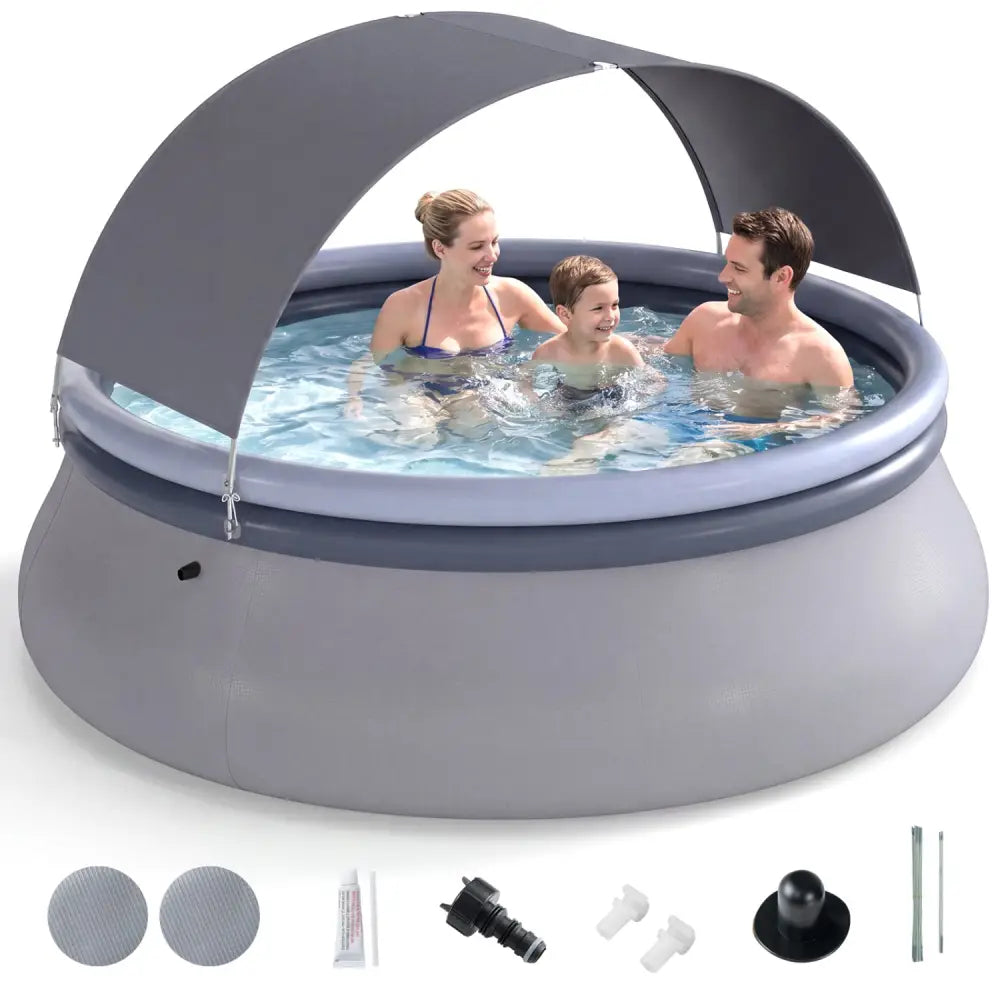 Outdoor Inflatable Pool with Sunshade Canopy-S - Swimming Pools