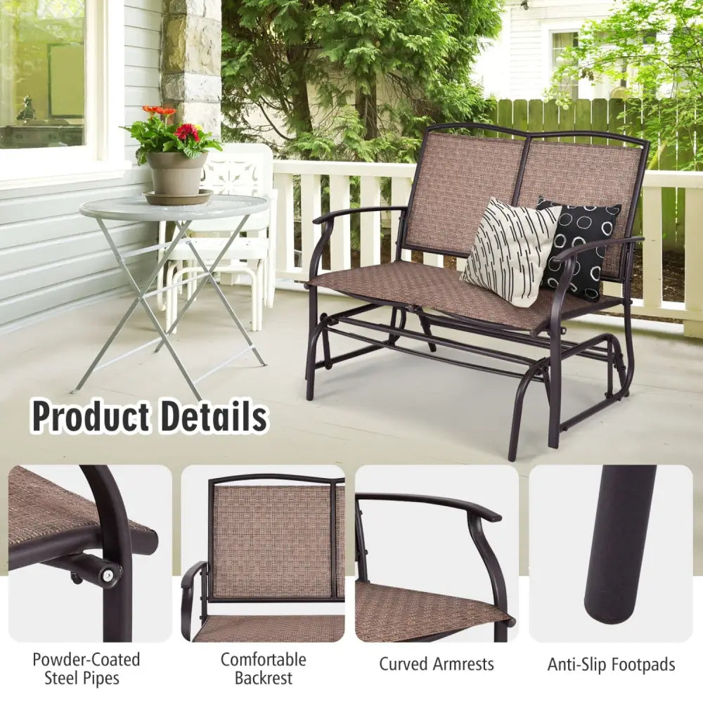 Outdoor Iron Patio Rocking Chair for Backyard and Lawn - Brown - Patio Rocking Chairs & Gliders