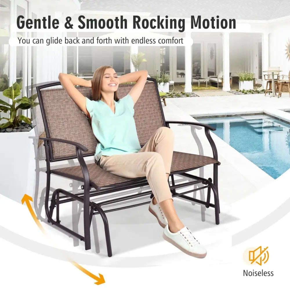 Outdoor Iron Patio Rocking Chair for Backyard and Lawn - Brown - Patio Rocking Chairs & Gliders