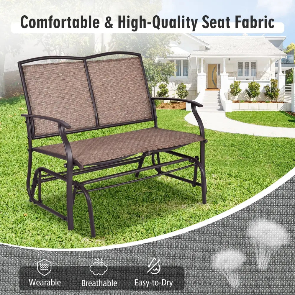 Outdoor Iron Patio Rocking Chair for Backyard and Lawn - Brown - Patio Rocking Chairs & Gliders