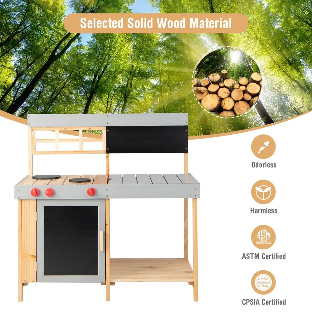 Outdoor Kid’s Mud Kitchen Set with Detachable Water Box for Toddlers Over 3 - Multicolor - Play Kitchen Sets