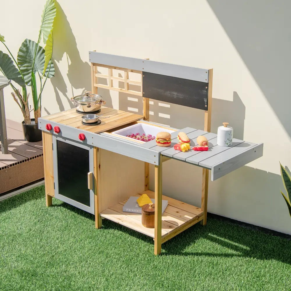 Outdoor Kid’s Mud Kitchen Set with Detachable Water Box for Toddlers Over 3 - Multicolor - Play Kitchen Sets