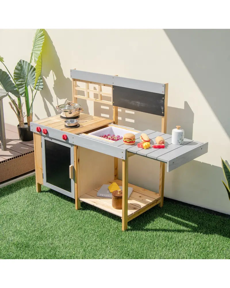 Outdoor Kid’s Mud Kitchen Set with Detachable Water Box for Toddlers Over 3 - Multicolor - Play Kitchen Sets