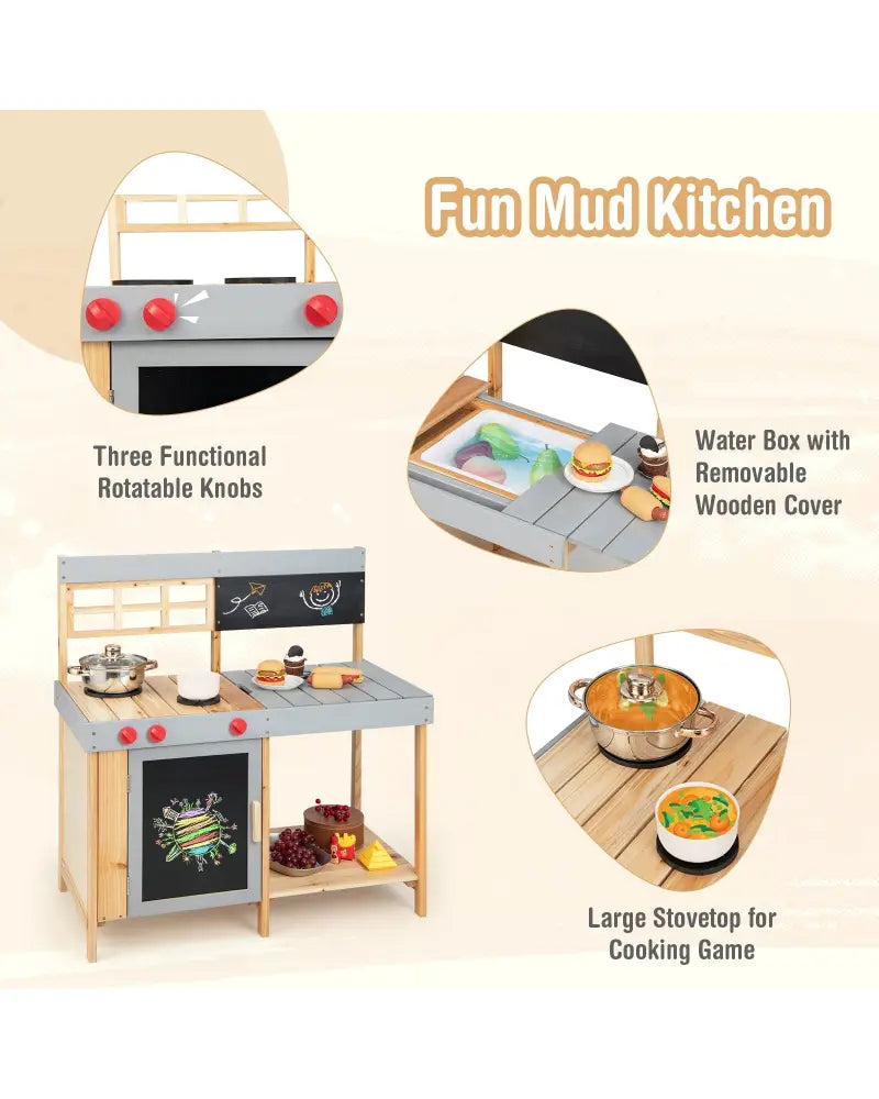 Outdoor Kid’s Mud Kitchen Set with Detachable Water Box for Toddlers Over 3 - Multicolor - Play Kitchen Sets