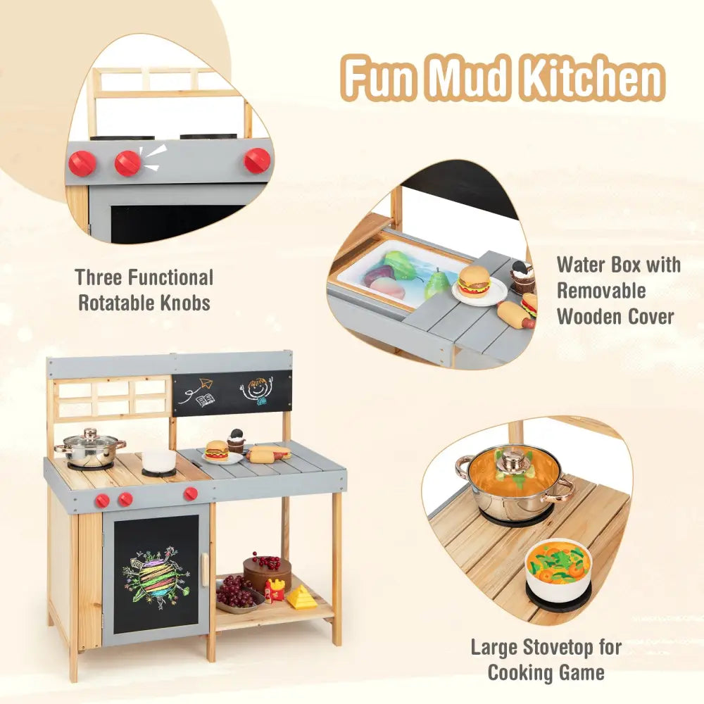 Outdoor Kid’s Mud Kitchen Set with Detachable Water Box for Toddlers Over 3 - Multicolor - Play Kitchen Sets