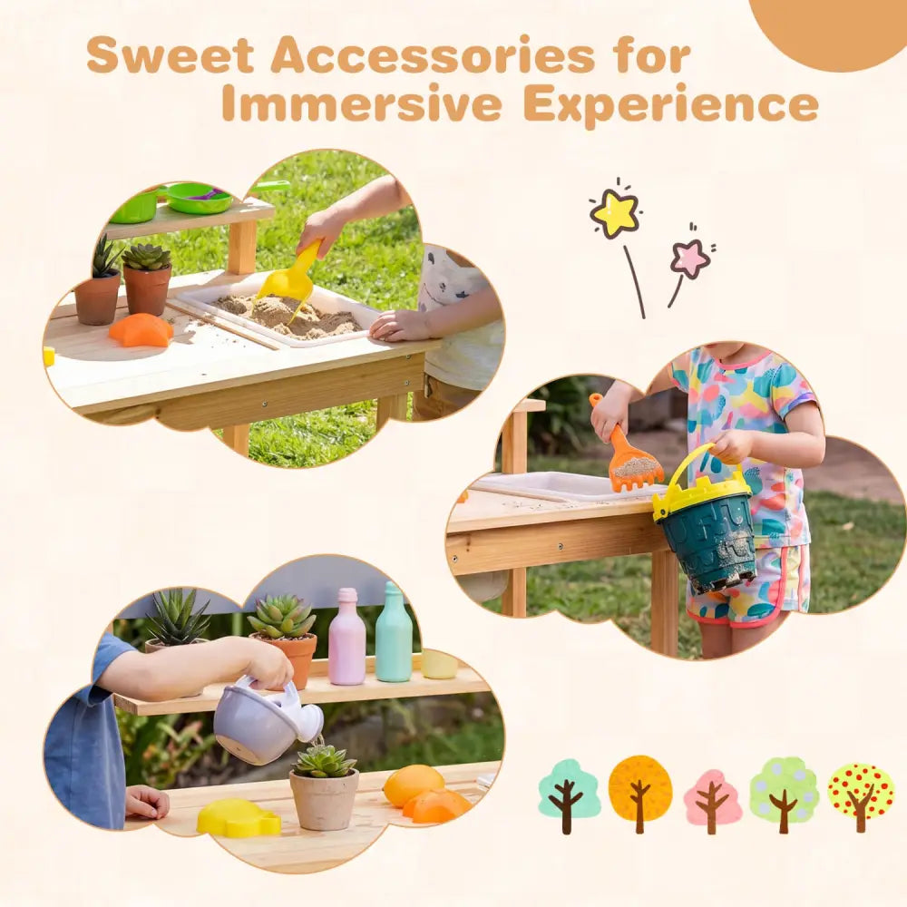 Outdoor Kids Mud Kitchen with Extended Tabletop and Water Tank-Natural - Natural - Play Kitchen Sets