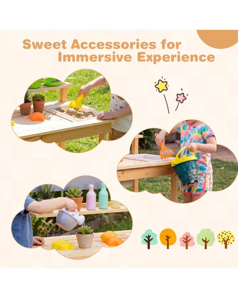Outdoor Kids Mud Kitchen with Extended Tabletop and Water Tank-Natural - Natural - Play Kitchen Sets