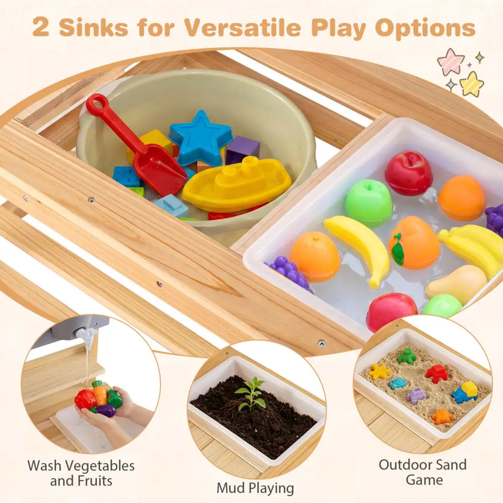 Outdoor Kids Mud Kitchen with Extended Tabletop and Water Tank-Natural - Natural - Play Kitchen Sets