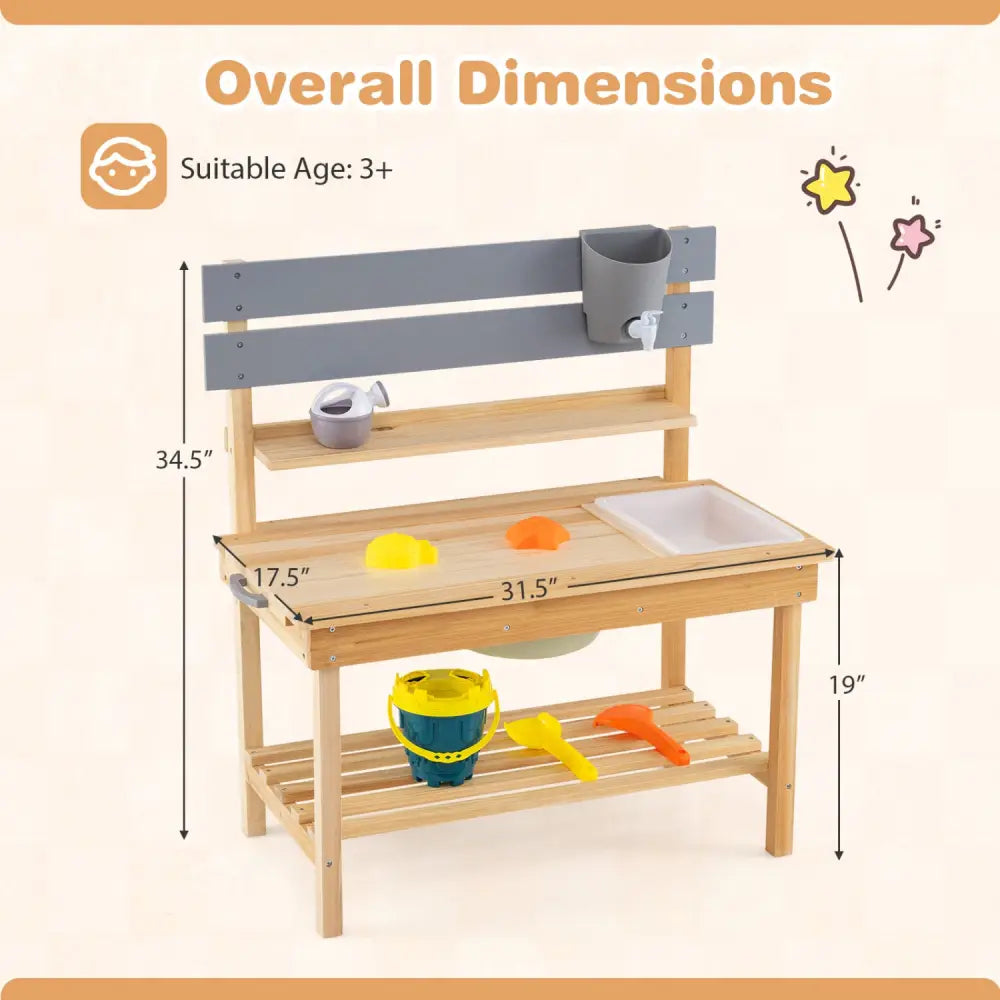 Outdoor Kids Mud Kitchen with Extended Tabletop and Water Tank-Natural - Natural - Play Kitchen Sets
