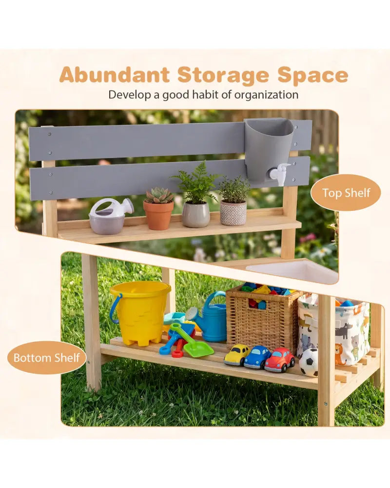 Outdoor Kids Mud Kitchen with Extended Tabletop and Water Tank-Natural - Natural - Play Kitchen Sets