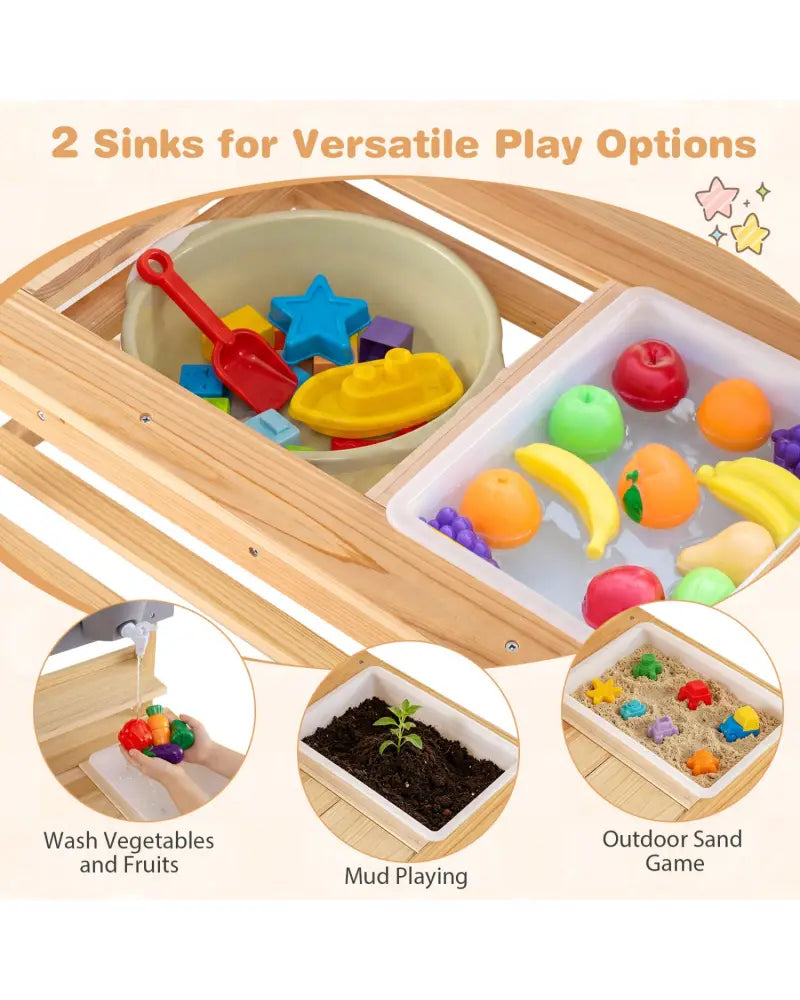 Outdoor Kids Mud Kitchen with Extended Tabletop and Water Tank-Natural - Natural - Play Kitchen Sets