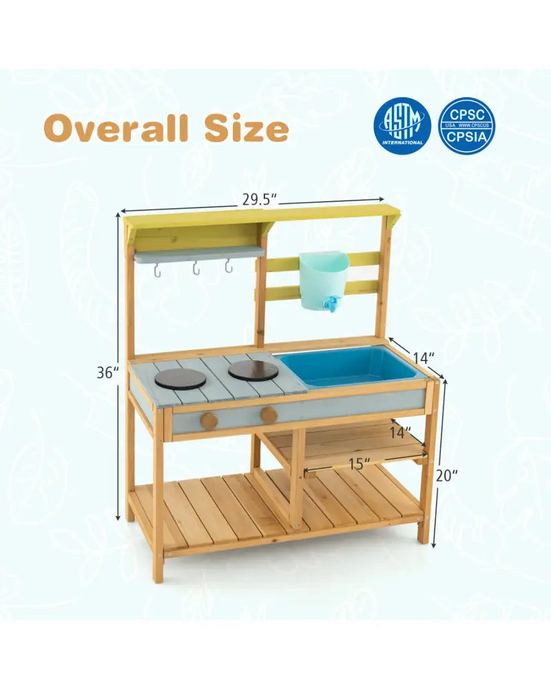 Outdoor Kids Mud Kitchen with Faucet and Water Box - Natural - Play Kitchen Sets