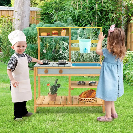Outdoor Kids Mud Kitchen with Faucet and Water Box - Oasis Home Essentials
